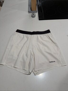 BAMBOO Men's Cream Athletic Shorts with Black Waistband